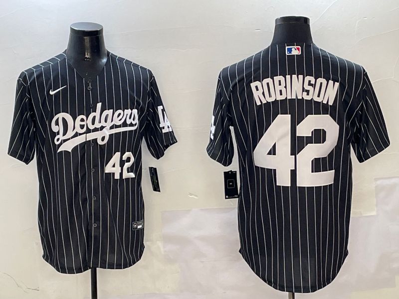 Men Los Angeles Dodgers #42 Robinson Black Stripe Jointly Name 2025 Nike MLB Jersey style 8->los angeles dodgers->MLB Jersey